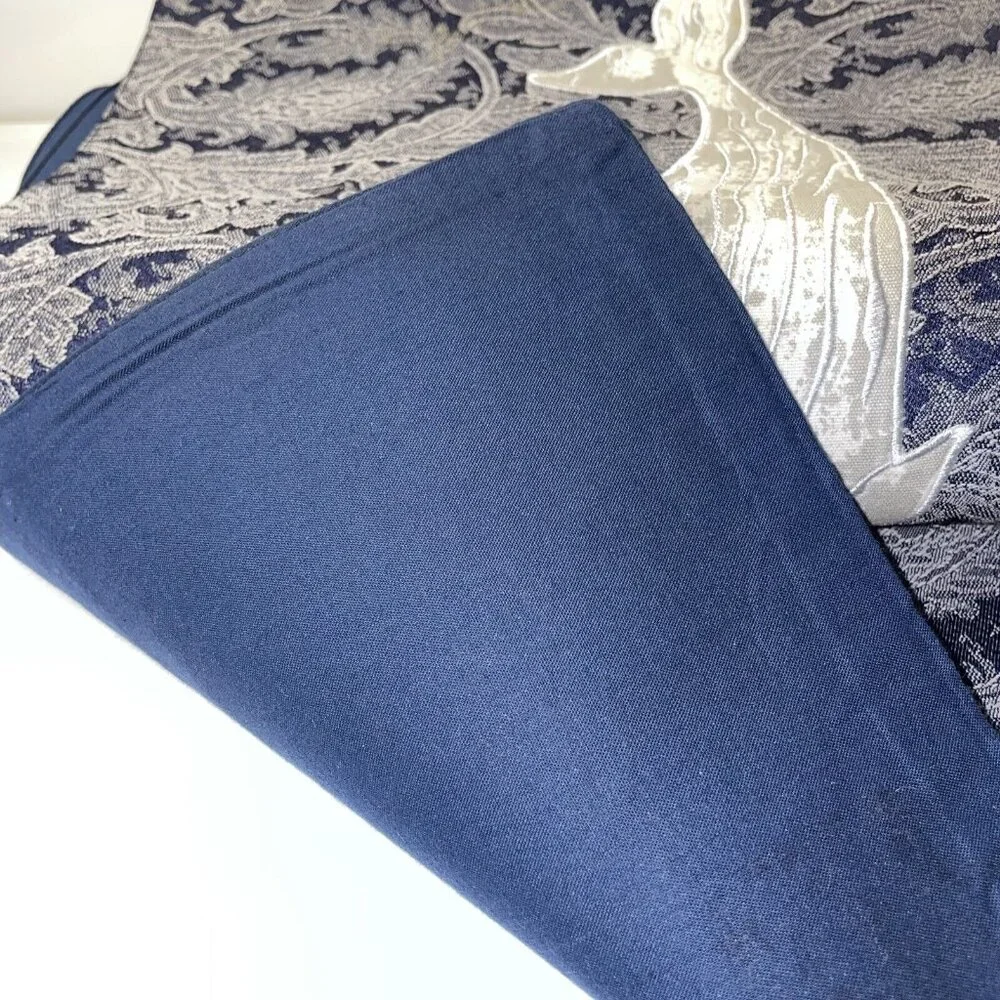 Navy Blue Whale Sea Ocean Waves‎ Chinese Style Table Runner Linen VTG 71”x 14”